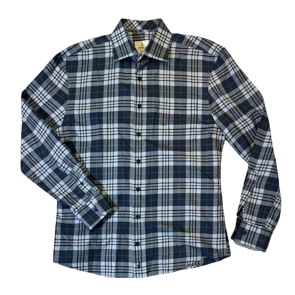 Johnnie-O mens S Small blue plaid button up casual shirt EUC